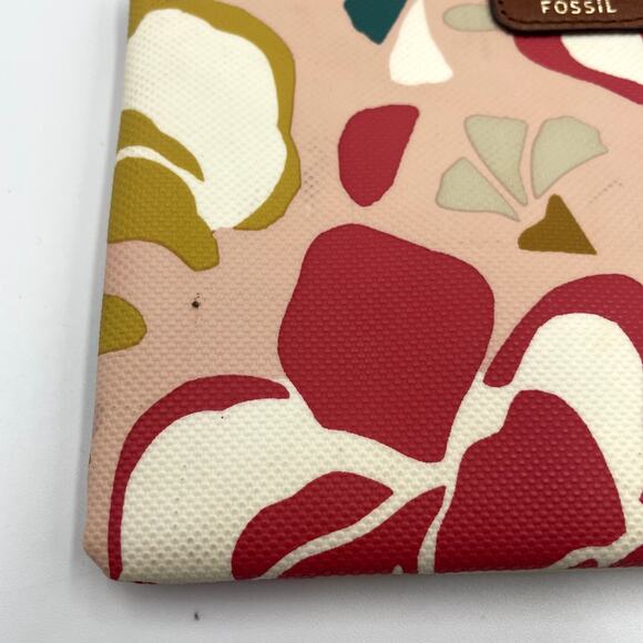 Fossil Wristlet Wallet Pink Floral Zip Around Card Wallet Leather Trim - Picture 2 of 8